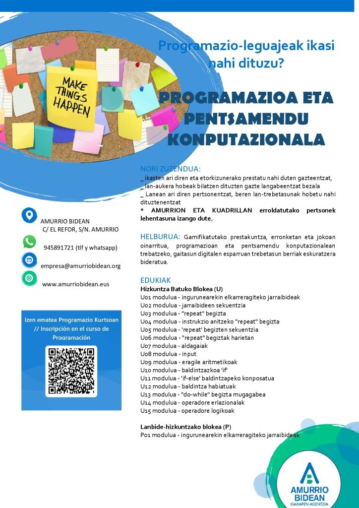 1-eus-724x1024 Amurrio Bidean, GAIArekin batera, programazio eta pentsamendu konputazionaleko ikastaroa antolatu du Amurrio Bidean