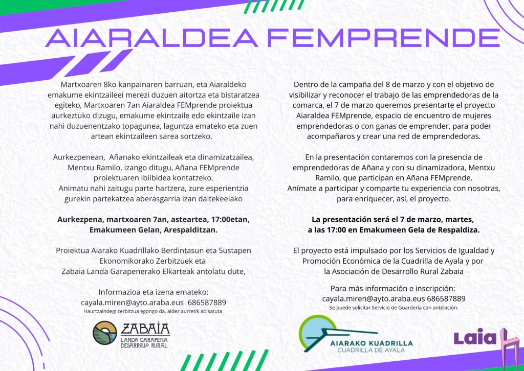 AIARALDEAFEMPRENDE-1024x726 Aiaraldea FEMPRENDE proiektuaren aurkezpena, Aiaraldeko Kuadrillak eta Zabaia Landa Garapeneko Elkarteak sustatua