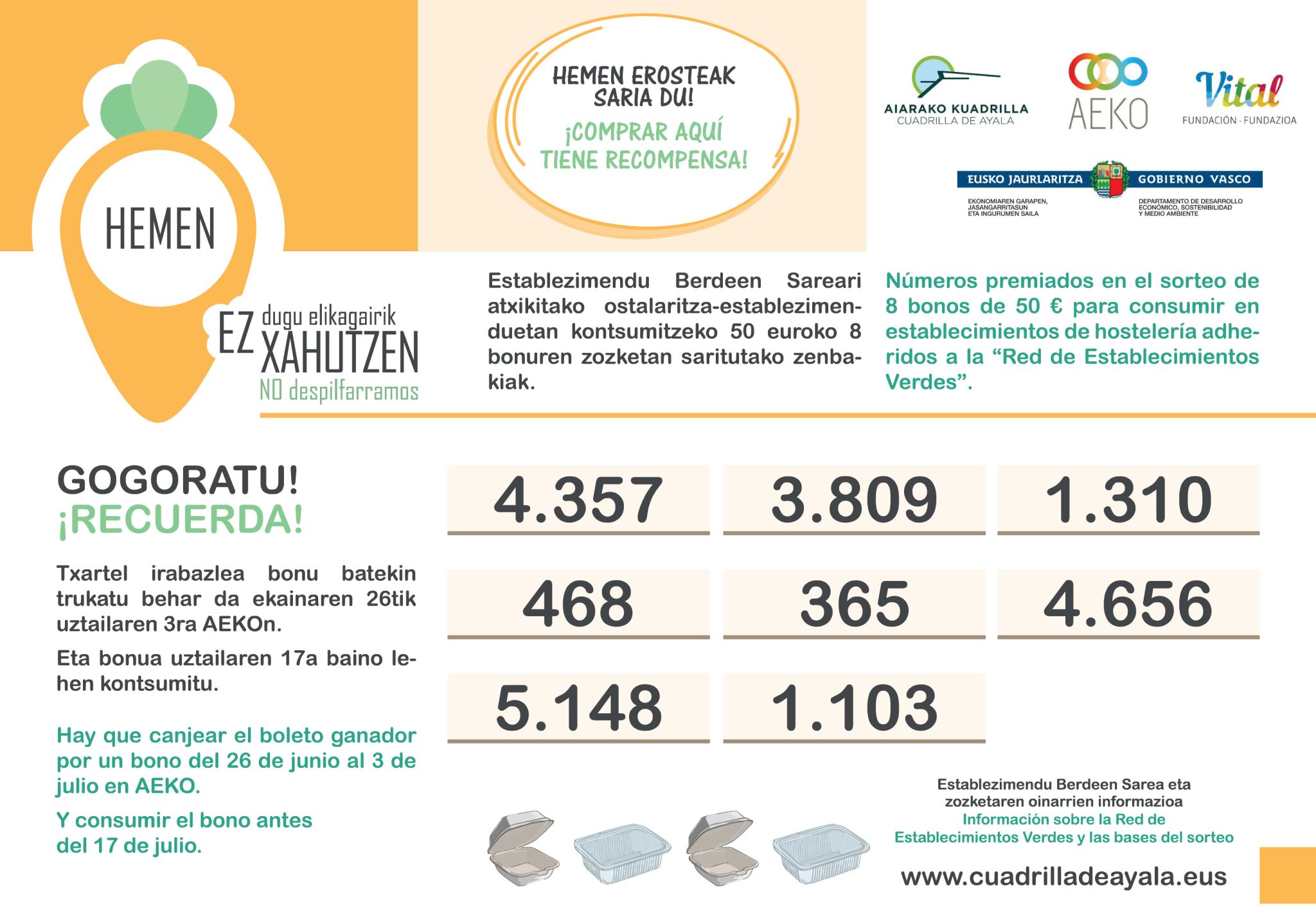 1-scaled La Cuadrilla de Aiaraldea anuncia los números premiados de la campaña “No despilfarramos”