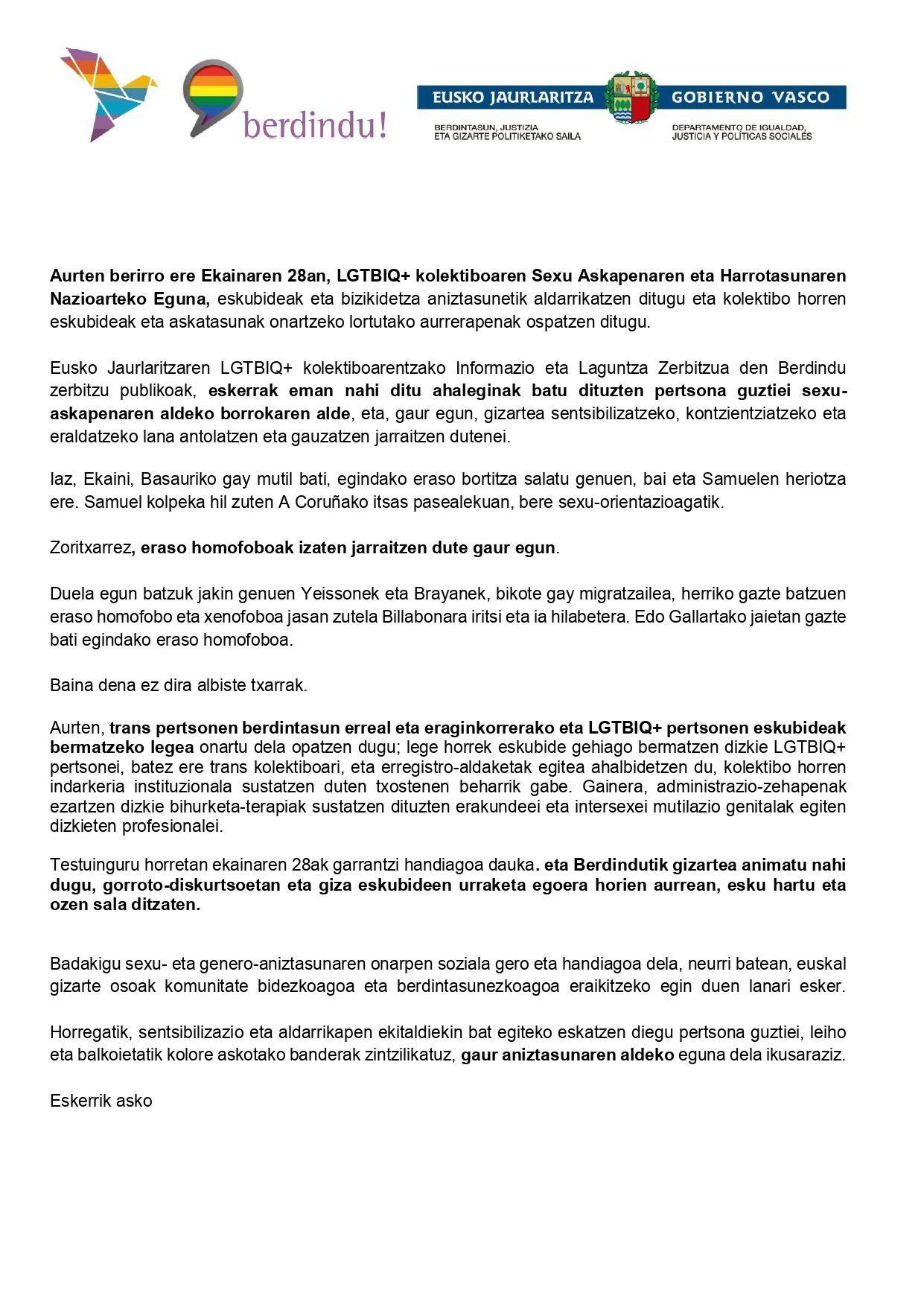 Ekainak-28 Ekainaren 28an, LGTBIQ+ kolektiboaren Sexu Askapenaren eta Harrotasunaren Nazioarteko Eguna