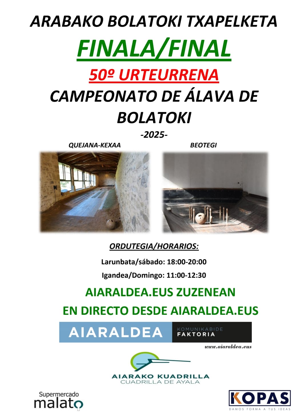 1-2 Aiaraldeko Kuadrillak, Iñigo Pinedo presidenteak ordezkatuta, Arabako Bolatoki txapelketako irabazleei sariak banatu dizkie